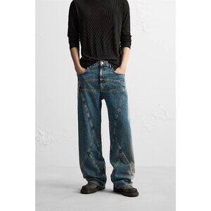 NWT ZARA Straight Fit Seam Jeans Size 30 Fits 31 Blue REF. 6688/324/400